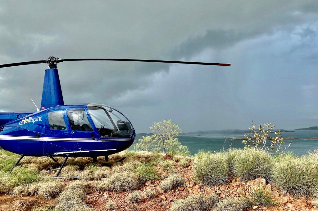 revolver-falls-helispirit2 (1) Waiting for the storm to pass over Lake Argyle. Pic by S. Connell