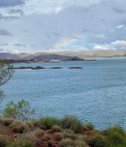 Waiting for the rain to pass at Lake Argyle. Pic by S. Connell