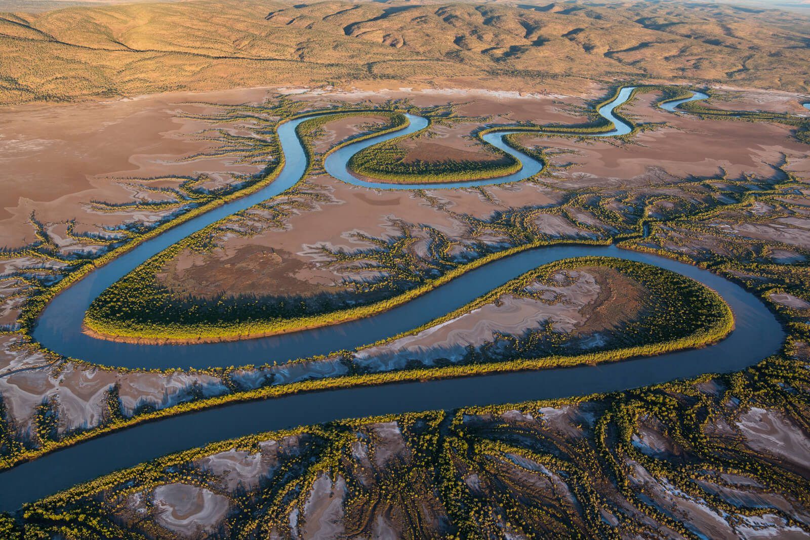 LBP1098 - King River Aerial - Copyright Landi Bradshaw Photography - Landscape Print, The Kimberley, Wyndham, King River, River, Aerial, Sunset, Mud Flats, Cockburn Range, Blue (1)